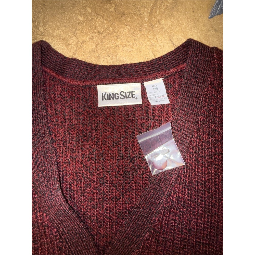 King Size Shaker Knit V-Neck Cardigan Sweater 4XL BIG Men's Burgundy Preppy - Picture 2 of 7